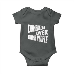 Funny Dumbbells Over Dumb People Baby Onesie Gym Workout Fitness Motivation TS11 Dark Heather Print Your Wear