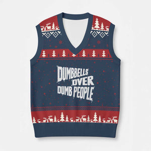 Funny Dumbbells Over Dumb People V-Neck Knit Sweater Vest Gym Workout Fitness Motivation TS11 Navy Red Print Your Wear