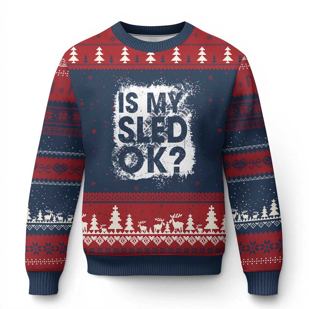 Funny Snowmobile Ugly Christmas Sweater Is My Sled Ok Winter Sport Snowmobile Track TS11 Navy Red Print Your Wear