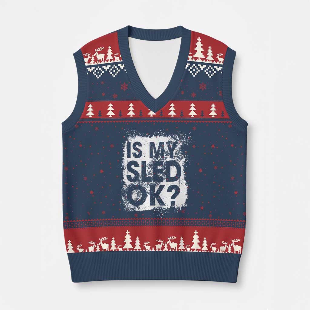 Funny Snowmobile V-Neck Knit Sweater Vest Is My Sled Ok Winter Sport Snowmobile Track TS11 Navy Red Print Your Wear