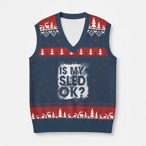 Funny Snowmobile V-Neck Knit Sweater Vest Is My Sled Ok Winter Sport Snowmobile Track TS11 Navy Red Print Your Wear
