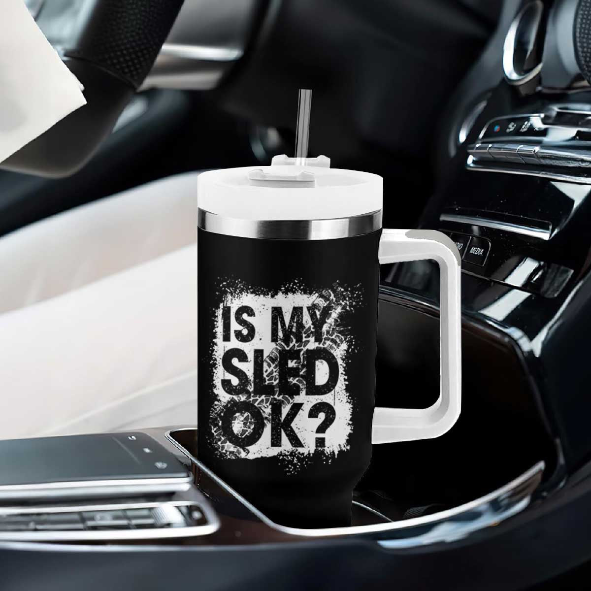 Funny Snowmobile Tumbler With Handle Is My Sled Ok Winter Sport Snowmobile Track TS11 Print Your Wear