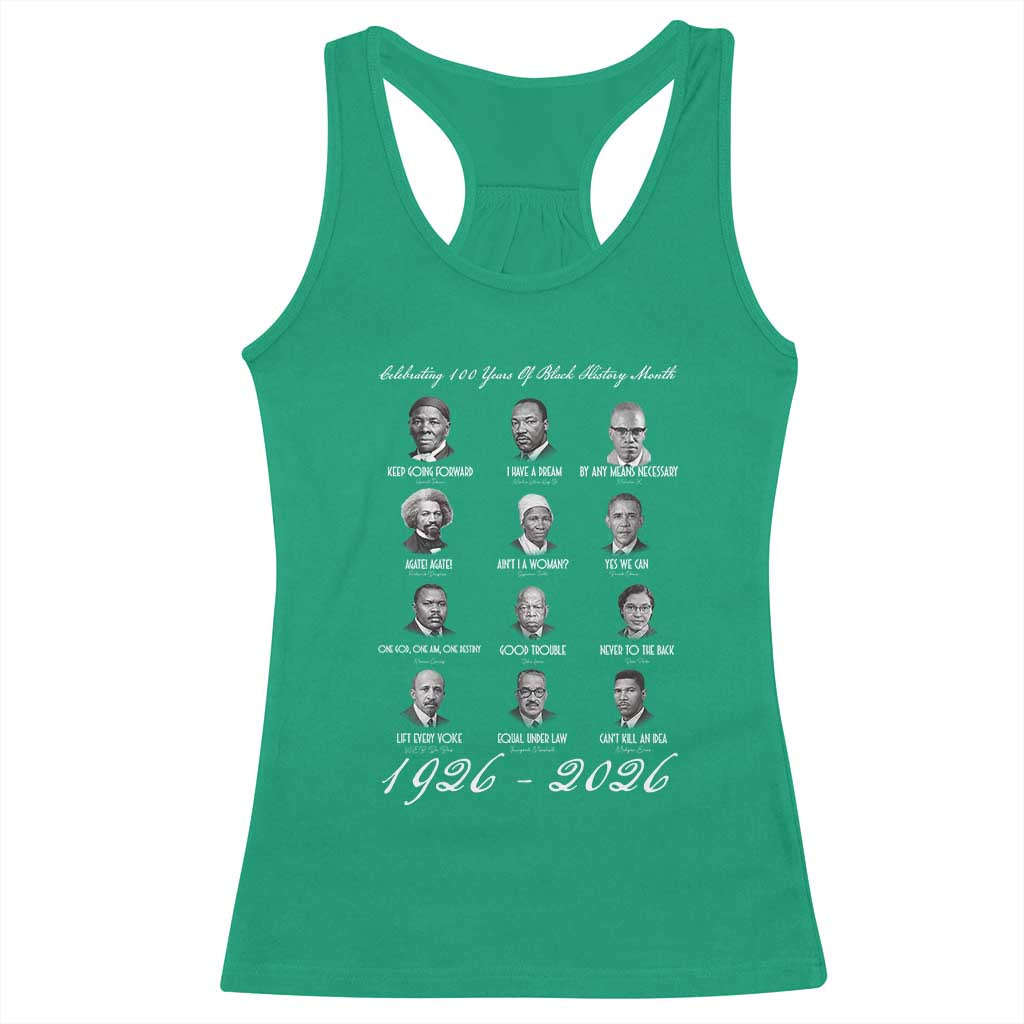 Celebrating 100 Years Of Black History Month 1926 2026 Racerback Tank Top Black Leaders TS11 Irish Green Print Your Wear
