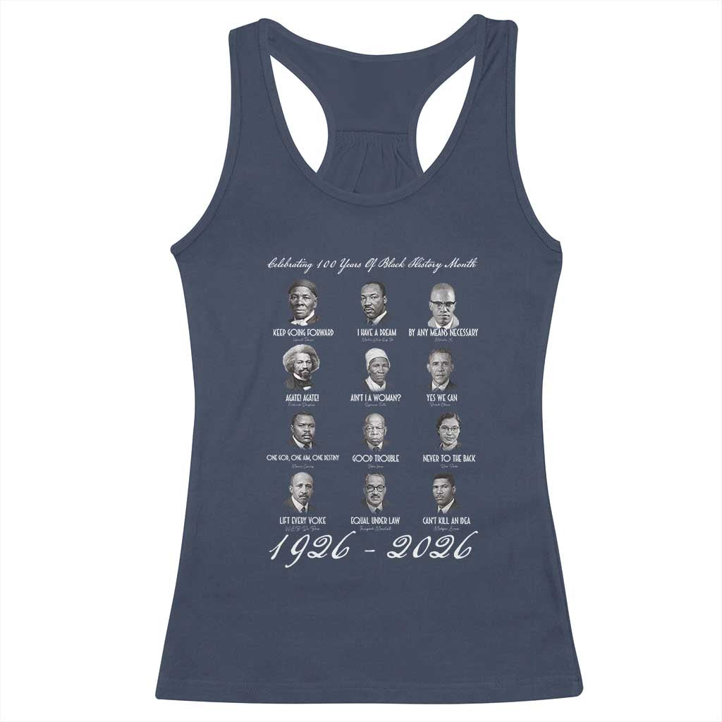 Celebrating 100 Years Of Black History Month 1926 2026 Racerback Tank Top Black Leaders TS11 Navy Print Your Wear