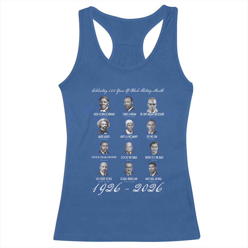Celebrating 100 Years Of Black History Month 1926 2026 Racerback Tank Top Black Leaders TS11 Royal Blue Print Your Wear