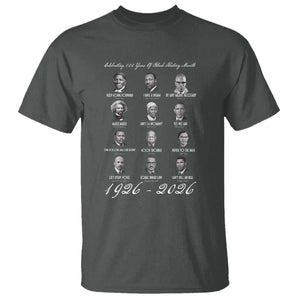 Celebrating 100 Years Of Black History Month 1926 2026 T Shirt Black Leaders TS11 Dark Heather Print Your Wear