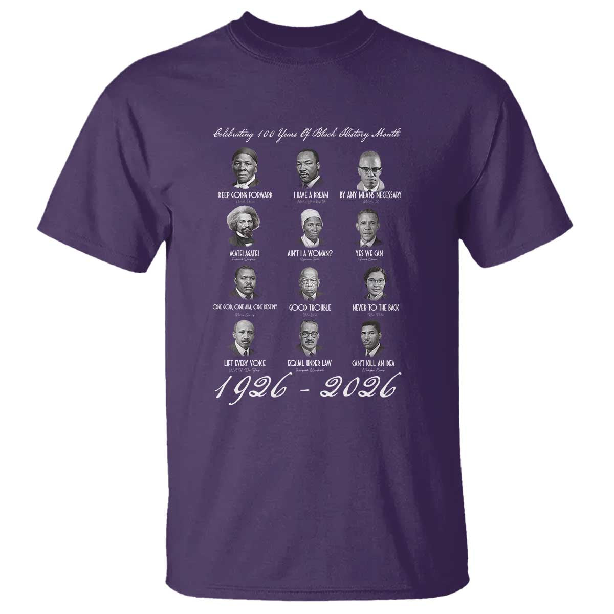 Celebrating 100 Years Of Black History Month 1926 2026 T Shirt Black Leaders TS11 Purple Print Your Wear