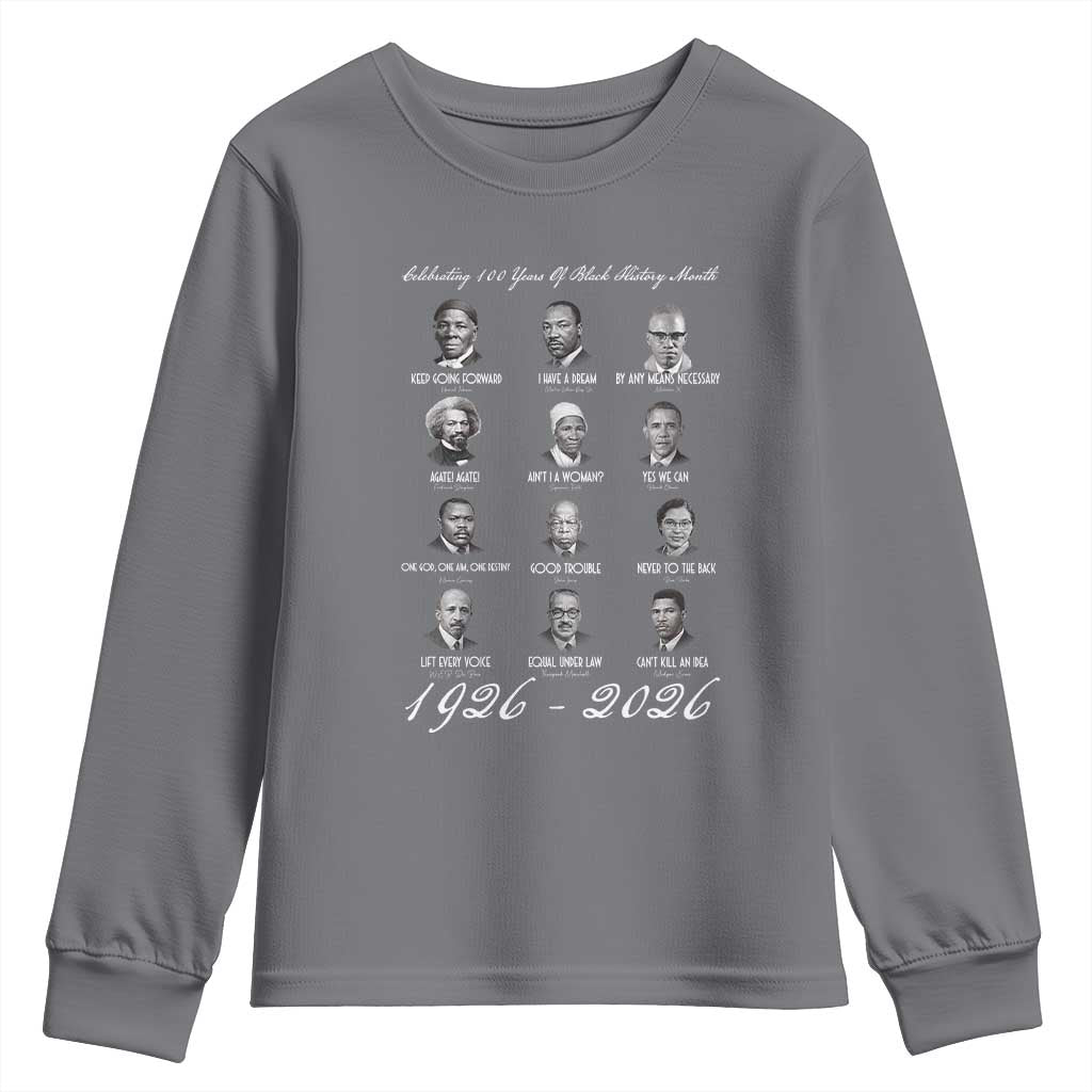 Celebrating 100 Years Of Black History Month 1926 2026 Youth Sweatshirt Black Leaders TS11 Charcoal Print Your Wear