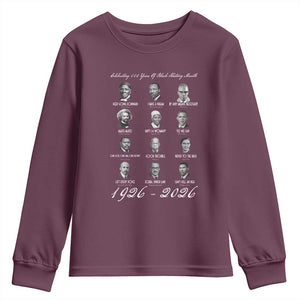 Celebrating 100 Years Of Black History Month 1926 2026 Youth Sweatshirt Black Leaders TS11 Maroon Print Your Wear