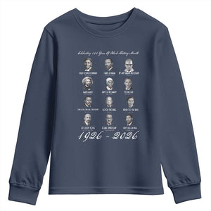 Celebrating 100 Years Of Black History Month 1926 2026 Youth Sweatshirt Black Leaders TS11 Navy Print Your Wear