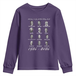 Celebrating 100 Years Of Black History Month 1926 2026 Youth Sweatshirt Black Leaders TS11 Purple Print Your Wear