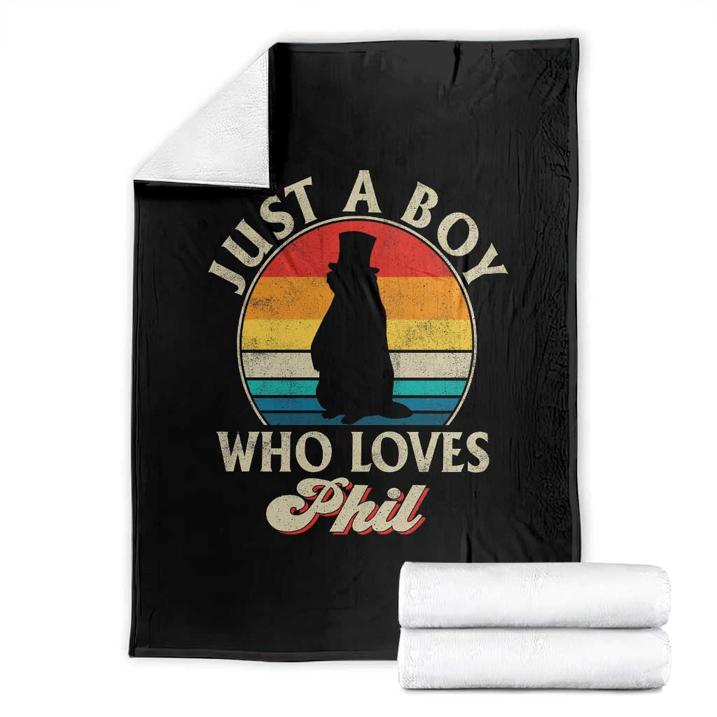 Funny Just A Boy Who Loves Phil Groundhog Throw Blanket Punxsy Woodchuck Day Lover TS11 Black Print Your Wear