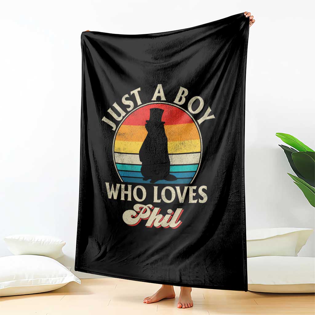 Funny Just A Boy Who Loves Phil Groundhog Throw Blanket Punxsy Woodchuck Day Lover TS11 Print Your Wear
