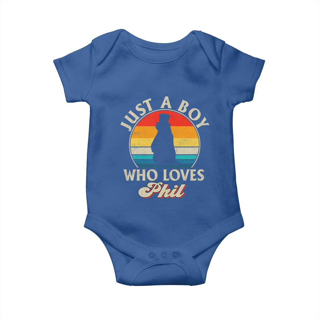 Funny Just A Boy Who Loves Phil Groundhog Baby Onesie Punxsy Woodchuck Day Lover TS11 Royal Blue Print Your Wear