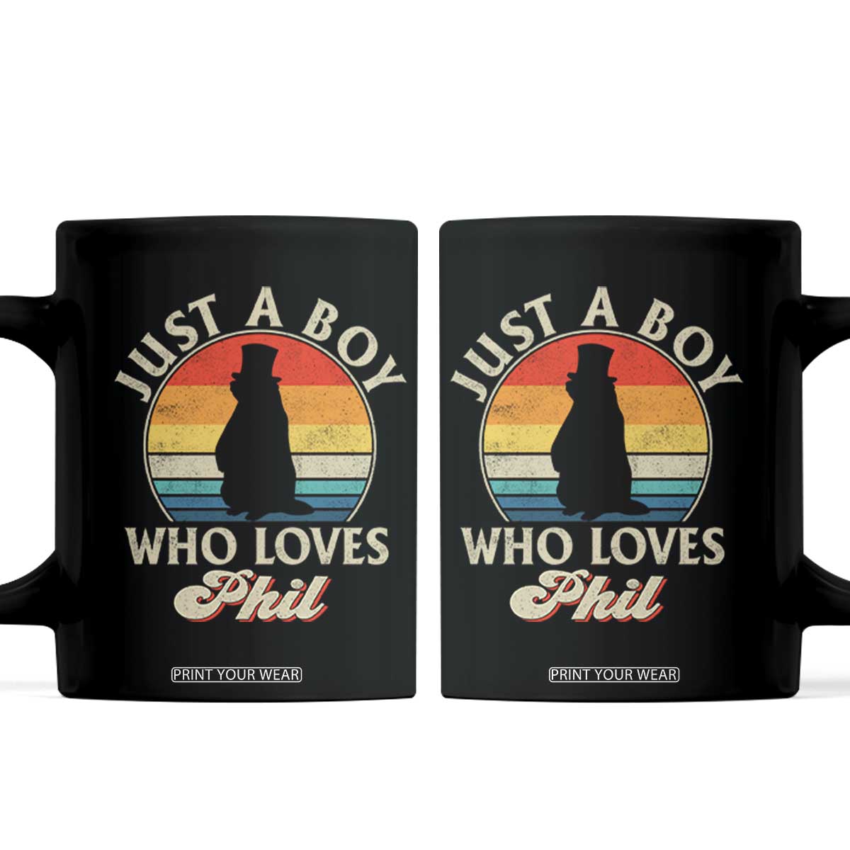Funny Just A Boy Who Loves Phil Groundhog Coffee Mug Punxsy Woodchuck Day Lover TS11 Black Print Your Wear