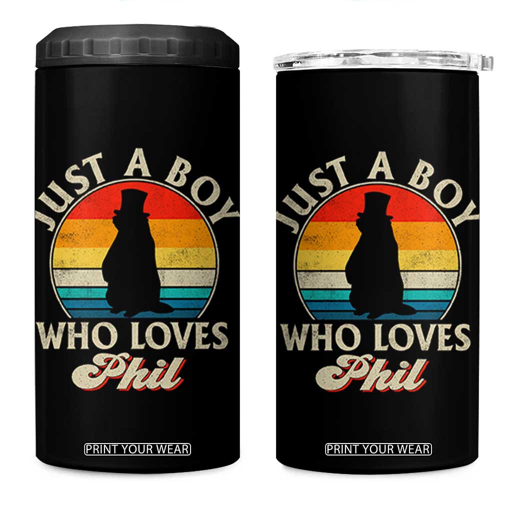 Funny Just A Boy Who Loves Phil Groundhog 4 in 1 Can Cooler Tumbler Punxsy Woodchuck Day Lover TS11 One Size: 16 oz Black Print Your Wear