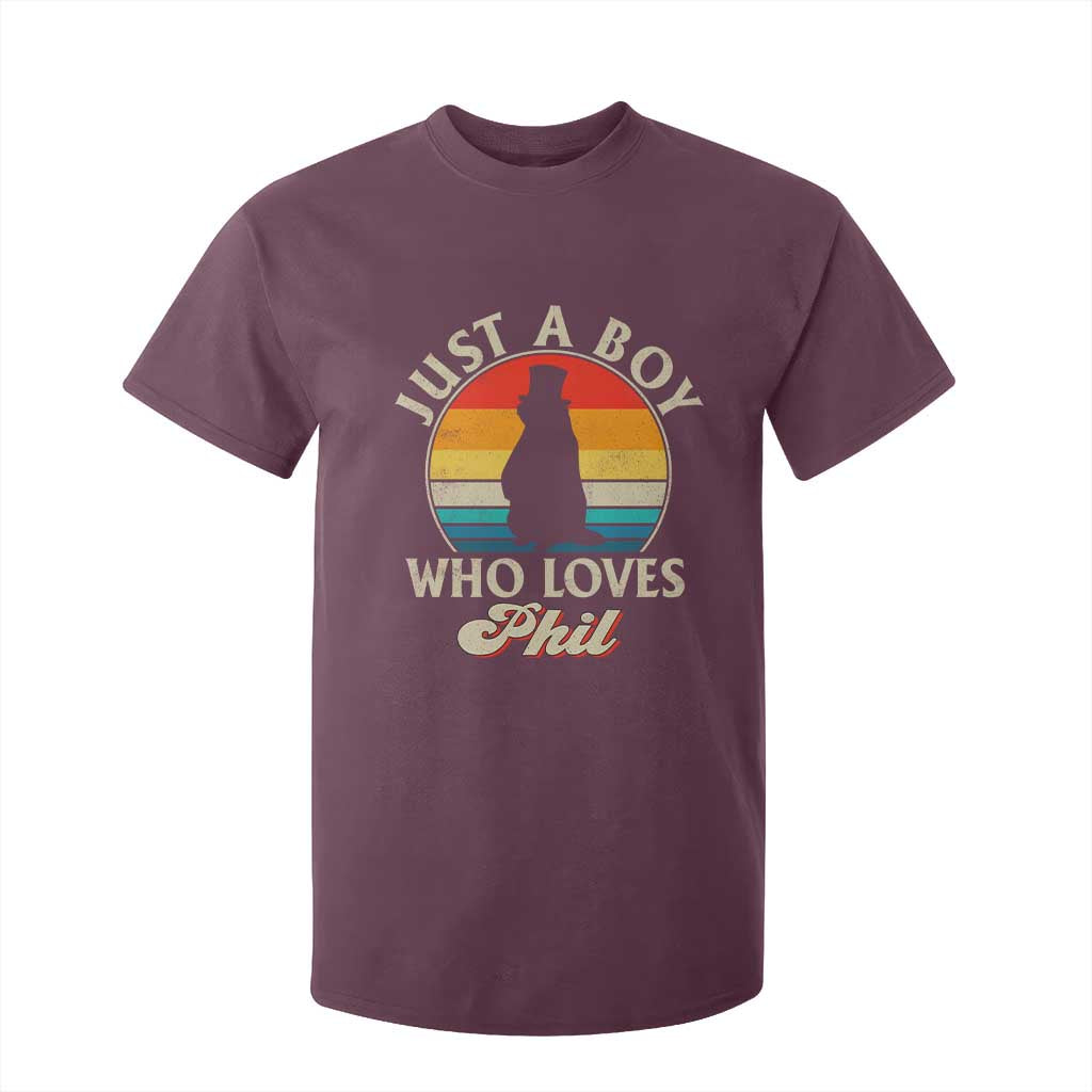 Funny Just A Boy Who Loves Phil Groundhog T Shirt For Kid Punxsy Woodchuck Day Lover TS11 Maroon Print Your Wear