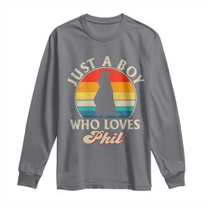 Funny Just A Boy Who Loves Phil Groundhog Long Sleeve Shirt Punxsy Woodchuck Day Lover TS11 Charcoal Print Your Wear