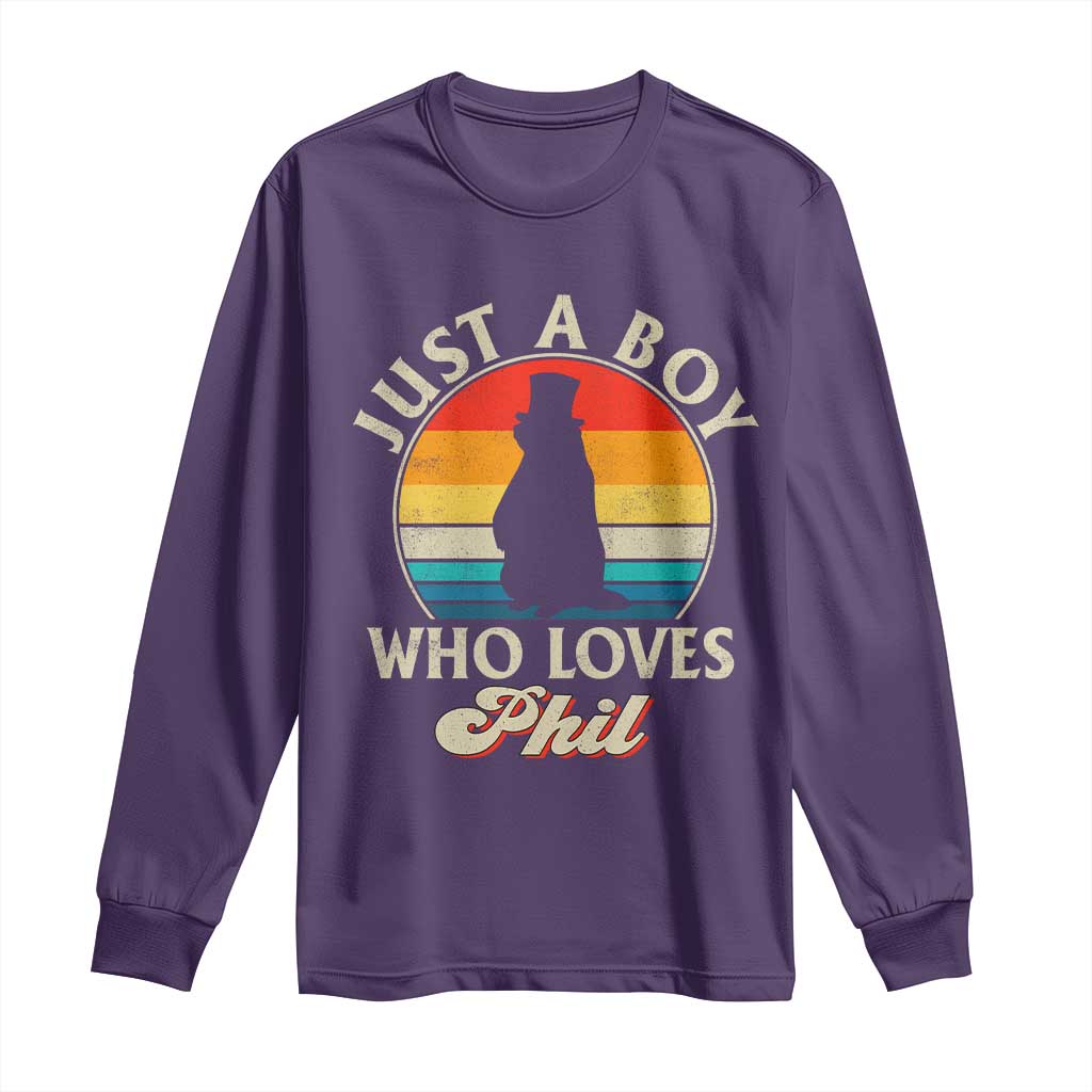 Funny Just A Boy Who Loves Phil Groundhog Long Sleeve Shirt Punxsy Woodchuck Day Lover TS11 Purple Print Your Wear