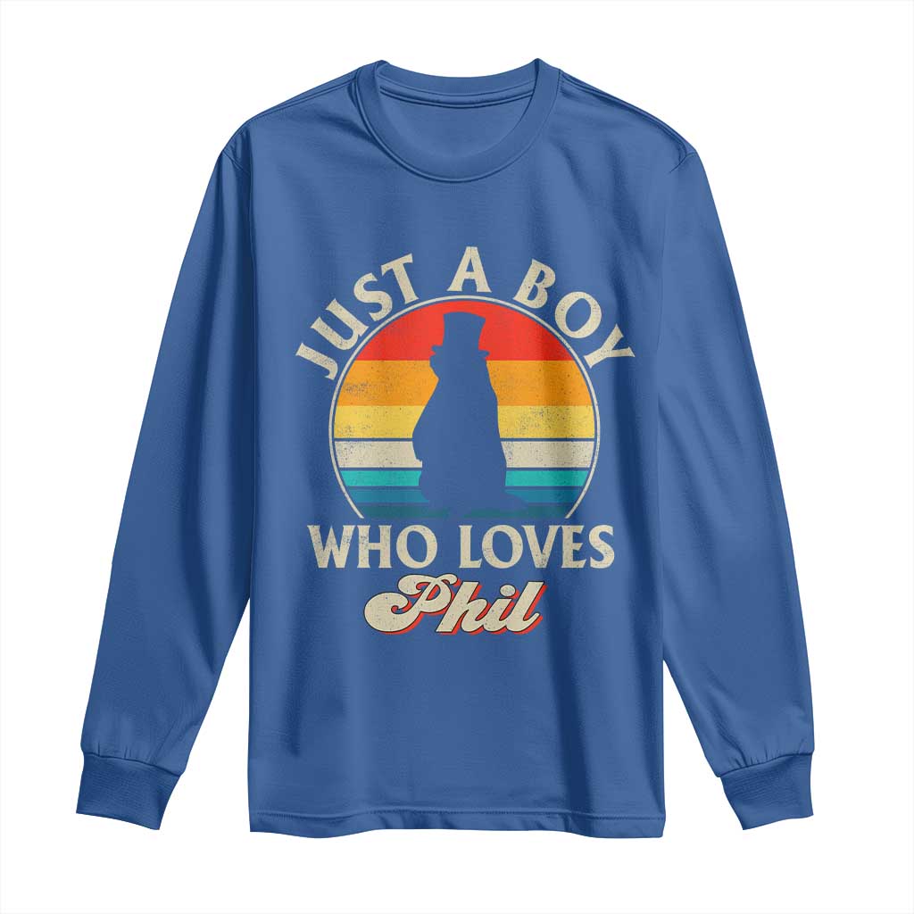 Funny Just A Boy Who Loves Phil Groundhog Long Sleeve Shirt Punxsy Woodchuck Day Lover TS11 Royal Blue Print Your Wear