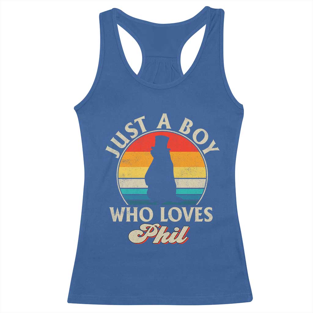Funny Just A Boy Who Loves Phil Groundhog Racerback Tank Top Punxsy Woodchuck Day Lover TS11 Royal Blue Print Your Wear