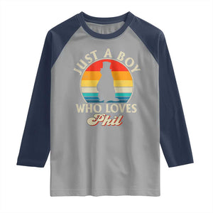 Funny Just A Boy Who Loves Phil Groundhog Raglan Shirt Punxsy Woodchuck Day Lover TS11 Sport Gray Navy Print Your Wear