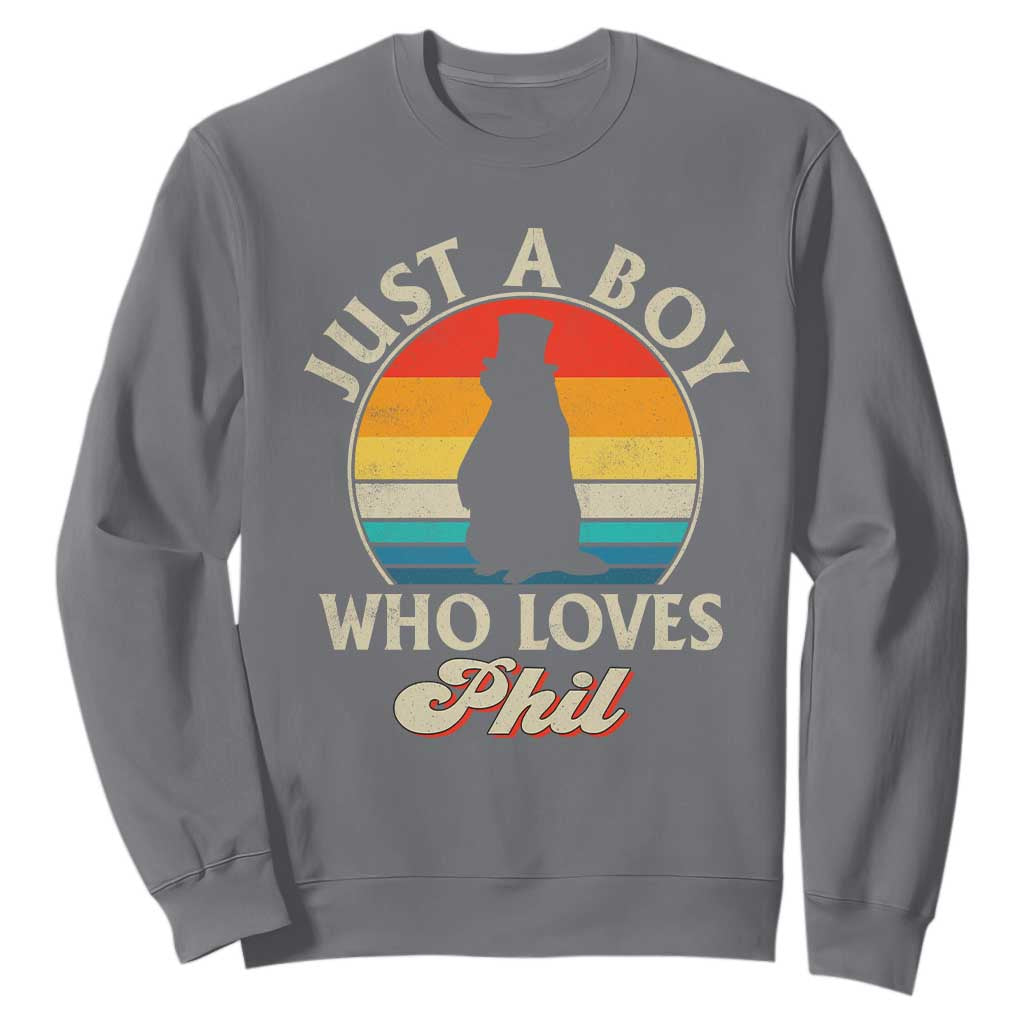 Funny Just A Boy Who Loves Phil Groundhog Sweatshirt Punxsy Woodchuck Day Lover TS11 Charcoal Print Your Wear