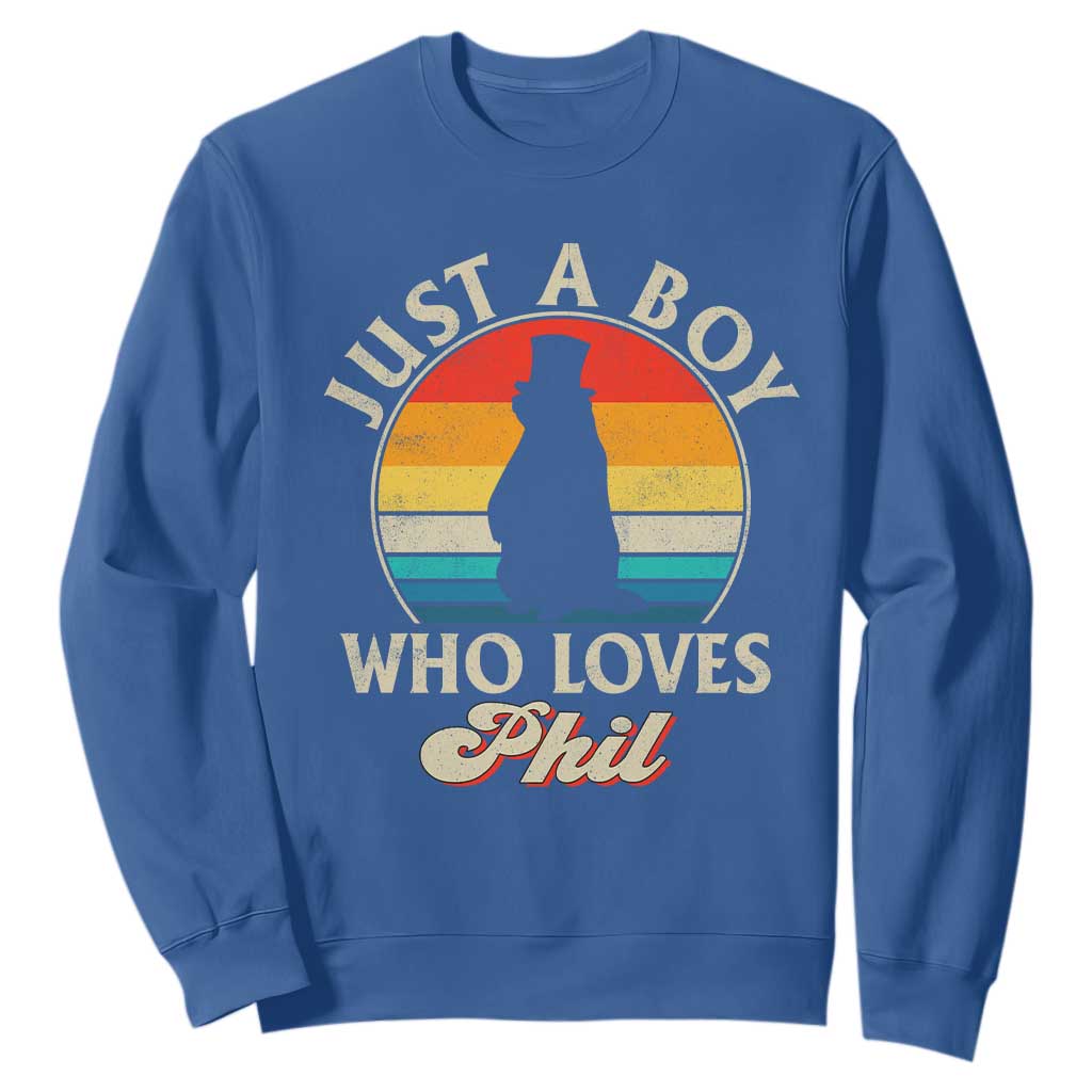 Funny Just A Boy Who Loves Phil Groundhog Sweatshirt Punxsy Woodchuck Day Lover TS11 Royal Blue Print Your Wear