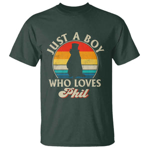 Funny Just A Boy Who Loves Phil Groundhog T Shirt Punxsy Woodchuck Day Lover TS11 Dark Forest Green Print Your Wear