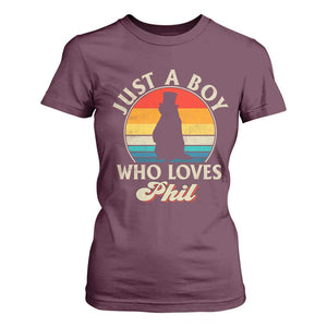 Funny Just A Boy Who Loves Phil Groundhog T Shirt For Women Punxsy Woodchuck Day Lover TS11 Maroon Print Your Wear
