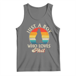 Funny Just A Boy Who Loves Phil Groundhog Tank Top Punxsy Woodchuck Day Lover TS11 Black Heather Print Your Wear