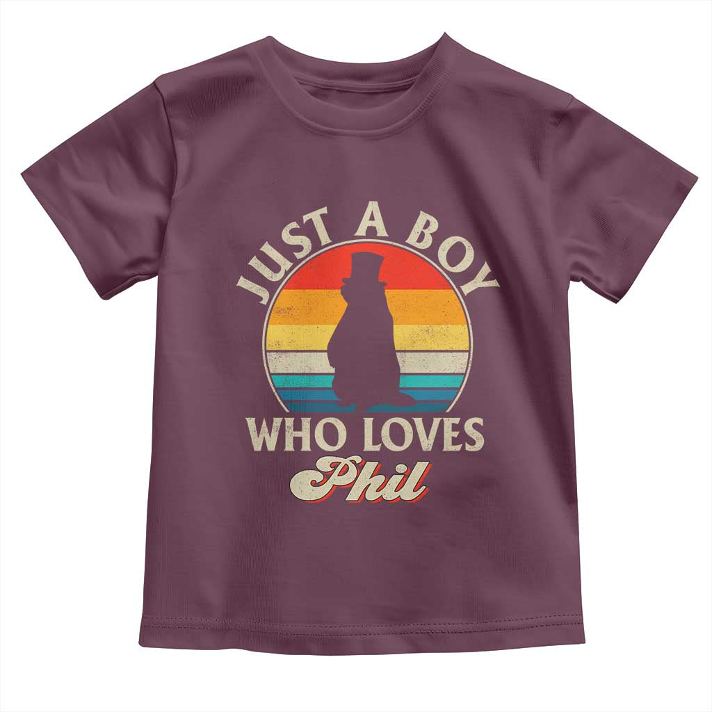 Funny Just A Boy Who Loves Phil Groundhog Toddler T Shirt Punxsy Woodchuck Day Lover TS11 Maroon Print Your Wear