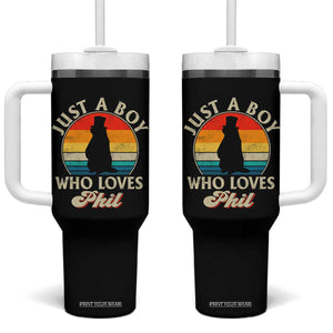 Funny Just A Boy Who Loves Phil Groundhog Tumbler With Handle Punxsy Woodchuck Day Lover TS11 One Size: 40 oz Black Print Your Wear