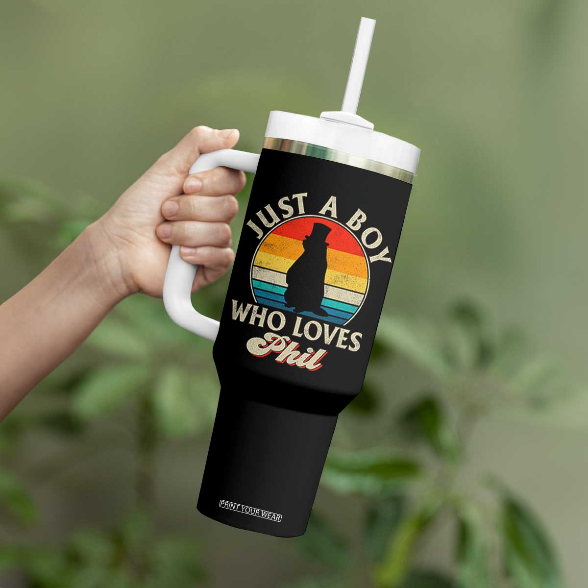 Funny Just A Boy Who Loves Phil Groundhog Tumbler With Handle Punxsy Woodchuck Day Lover TS11 Print Your Wear