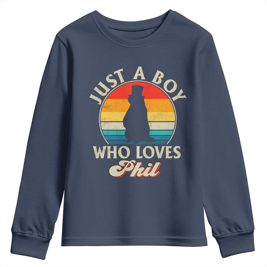 Funny Just A Boy Who Loves Phil Groundhog Youth Sweatshirt Punxsy Woodchuck Day Lover TS11 Navy Print Your Wear