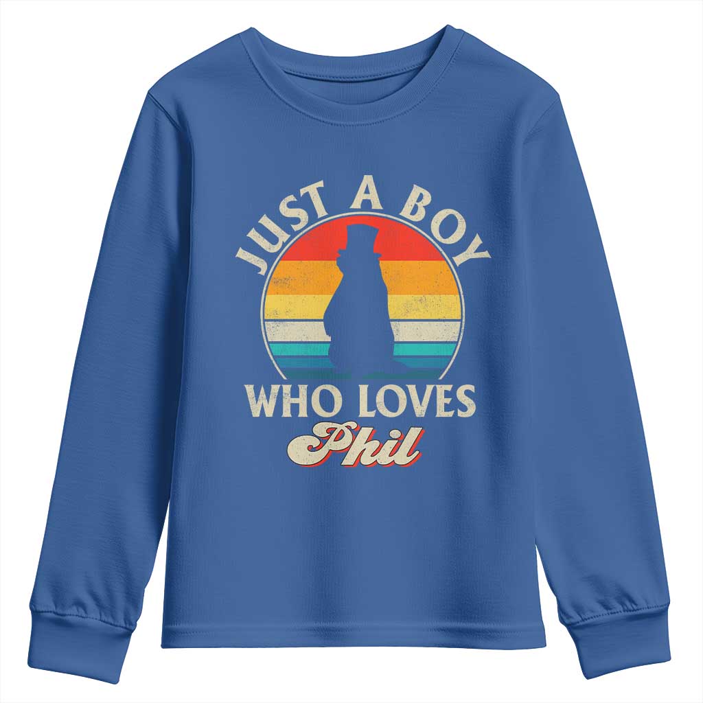 Funny Just A Boy Who Loves Phil Groundhog Youth Sweatshirt Punxsy Woodchuck Day Lover TS11 Royal Blue Print Your Wear