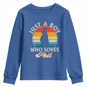Funny Just A Boy Who Loves Phil Groundhog Youth Sweatshirt Punxsy Woodchuck Day Lover TS11 Royal Blue Print Your Wear