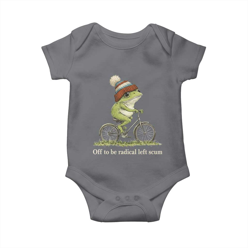 Off To Be Radical Left Scum Baby Onesie Funny Frog Resistance TS11 Charcoal Print Your Wear
