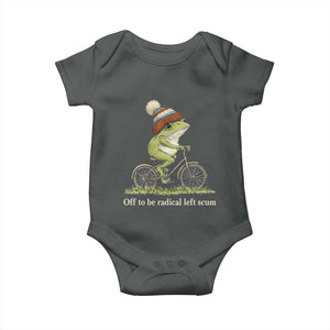 Off To Be Radical Left Scum Baby Onesie Funny Frog Resistance TS11 Dark Heather Print Your Wear