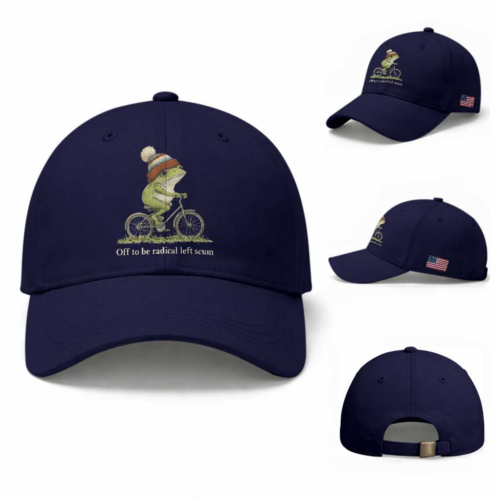 Off To Be Radical Left Scum Baseball Cap Funny Frog Resistance TS11 Baseball Cap Universal Fit Dark Blue Print Your Wear