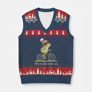 Off To Be Radical Left Scum V-Neck Knit Sweater Vest Funny Frog Resistance TS11 Navy Red Print Your Wear