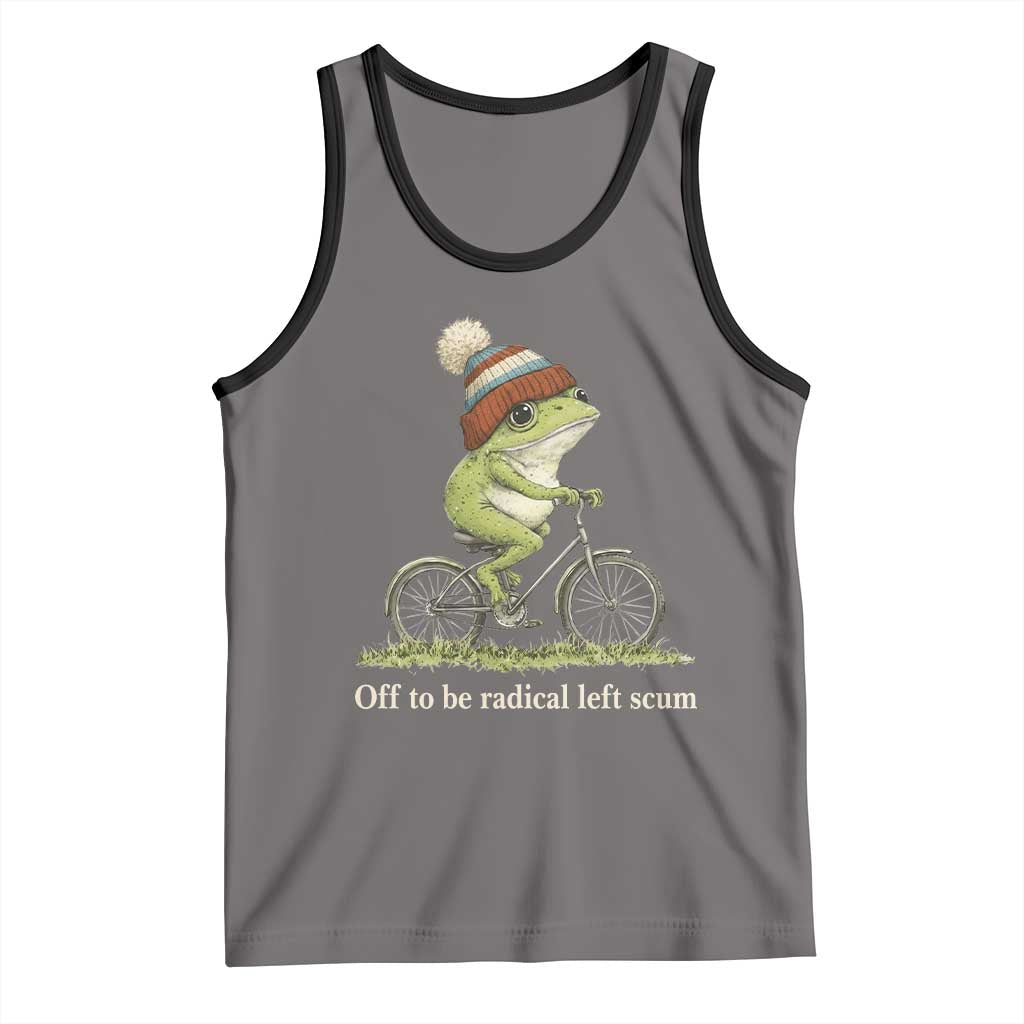 Off To Be Radical Left Scum Tank Top Funny Frog Resistance TS11 Deep Heather Black Print Your Wear