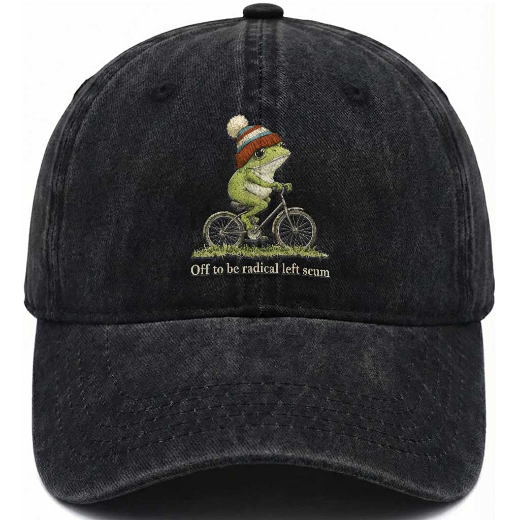Off To Be Radical Left Scum Washed Cotton Baseball Cap Funny Frog Resistance TS11 Print Your Wear