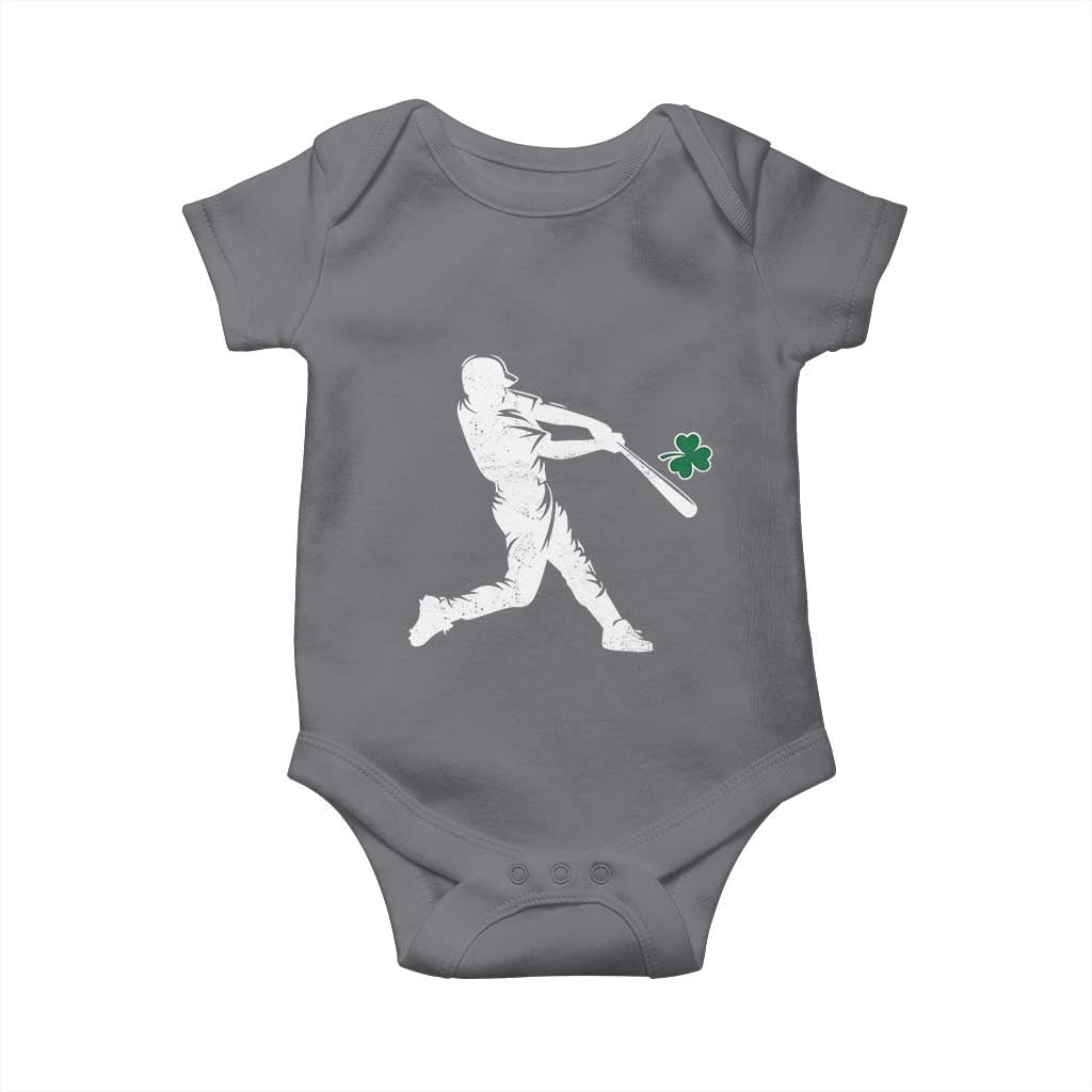 St Patricks Day Baseball Batter Silhouette Shamrock Baby Onesie TS11 Charcoal Print Your Wear