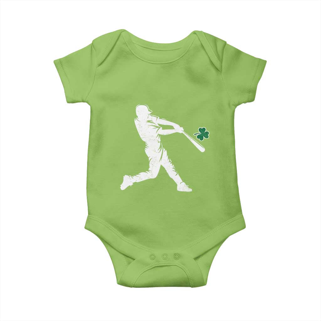 St Patricks Day Baseball Batter Silhouette Shamrock Baby Onesie TS11 Lime Print Your Wear