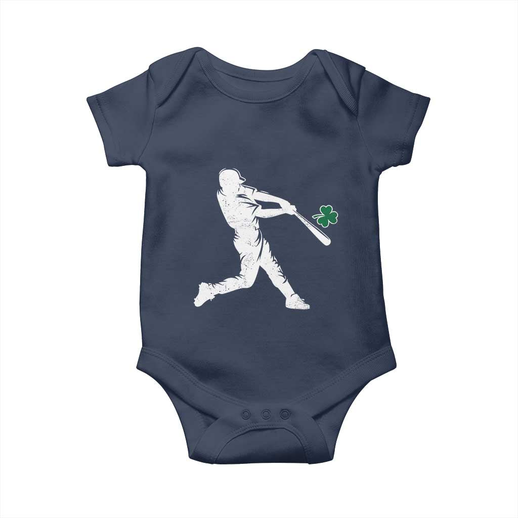 St Patricks Day Baseball Batter Silhouette Shamrock Baby Onesie TS11 Navy Print Your Wear
