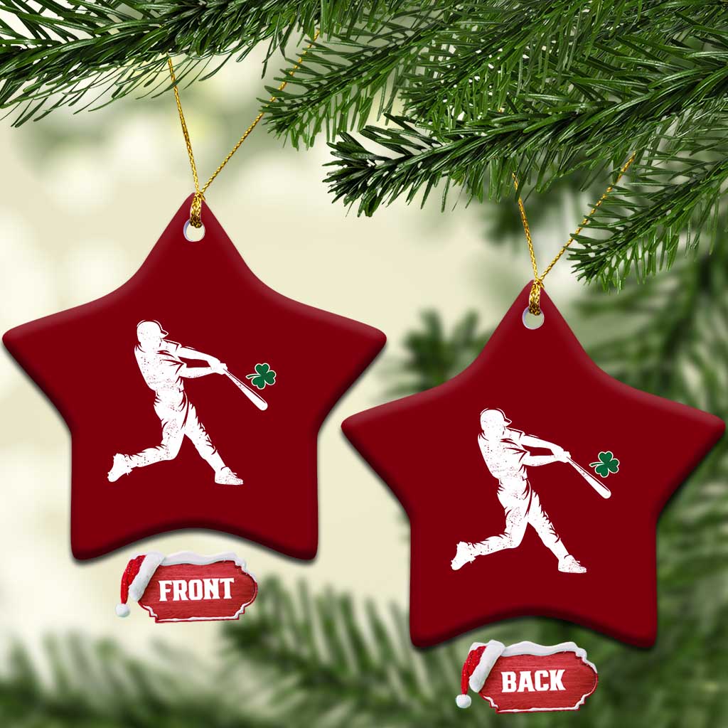 St Patricks Day Baseball Batter Silhouette Shamrock Ceramic Ornament TS11 Print Your Wear