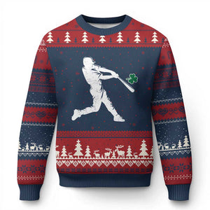 St Patricks Day Baseball Batter Silhouette Shamrock Ugly Christmas Sweater TS11 Navy Red Print Your Wear