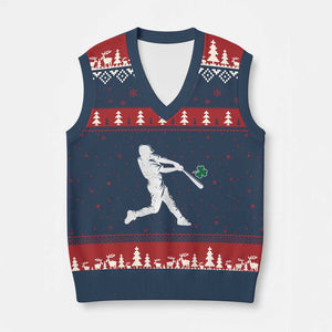 St Patricks Day Baseball Batter Silhouette Shamrock V-Neck Knit Sweater Vest TS11 Navy Red Print Your Wear