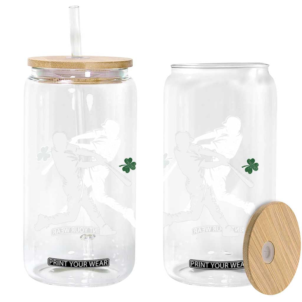 St Patricks Day Baseball Batter Silhouette Shamrock Glass Can TS11 Print Your Wear